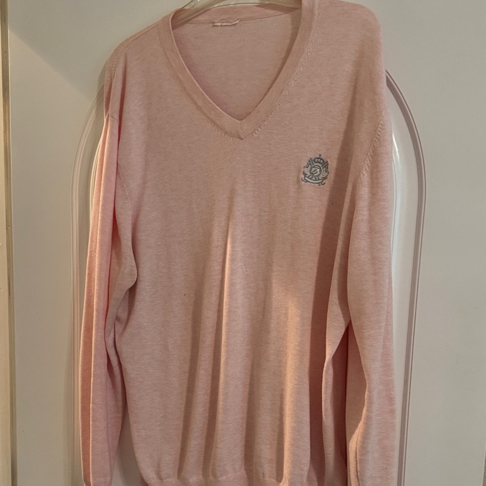 Ian Pouter Pink V-Neck Sweater with Crest Logo